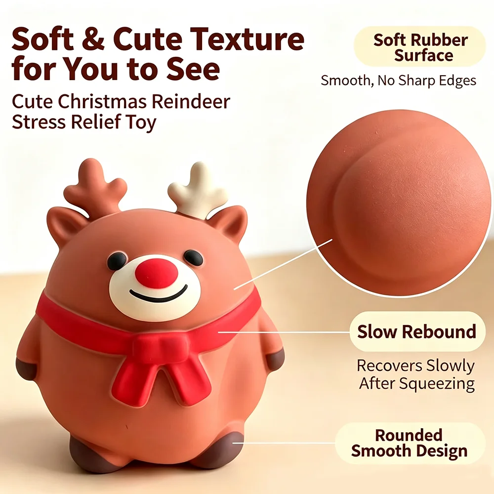 New Christmas Fat Reindeer Squishy Toy Slow Rebound Stress Relief Squeeze Toy Holiday Gift for Party or Office Desktop Ornament