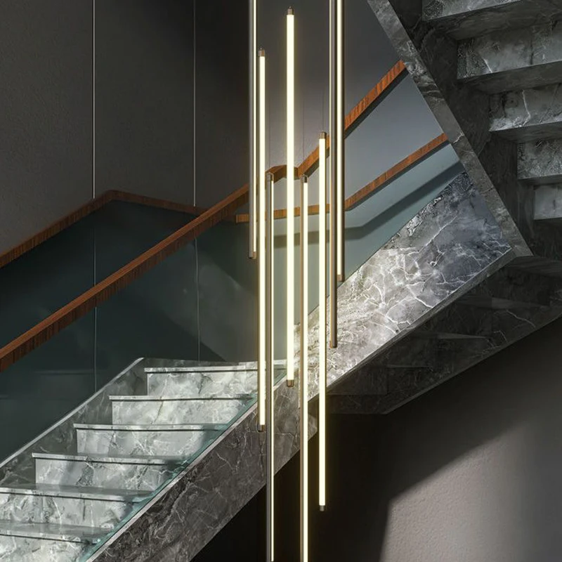 Led Strip Pendant Lights Modern Duplex Living Room Apartment Rotating Staircase Chandeliers Simple Home Interior Lighting Lamps