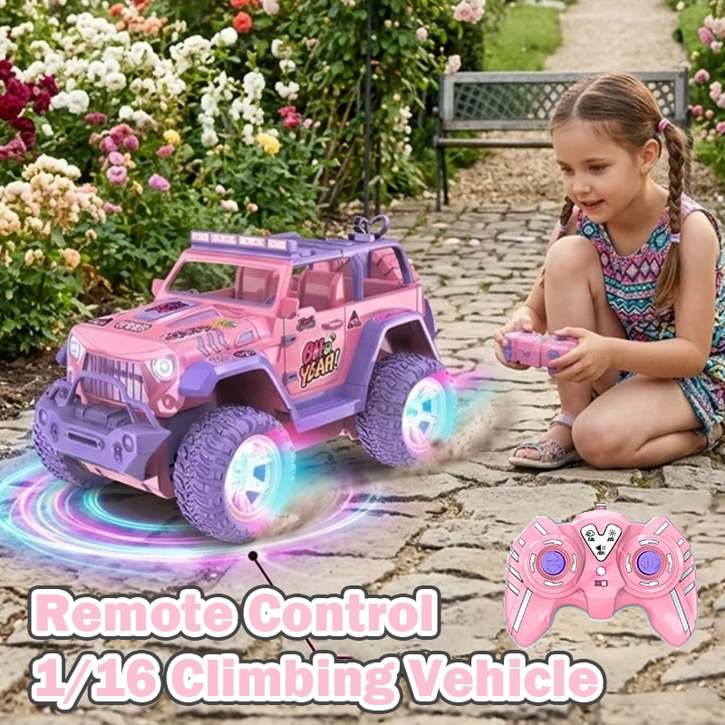 

1/16 RC Car 5CH Remote Control Truck with Spray Function 2.4G R/C Lighted Climbing Off-road Vehicle Toys for Girl Kids Toy Gifts