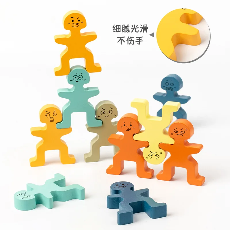 Kinder Holz niedlichen Bösewicht stapeln Musik Baustein Baby Balance stapeln hoch Tischspiel Puzzle Spielzeug