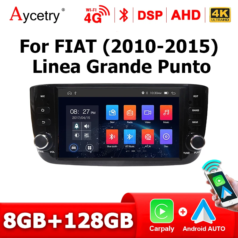 Autoradio Wireless Carplay Android 15 con Schermo per Fiat Linea Punto 2010-2015, 2 DIN, Lettore Multimediale 4G LTE