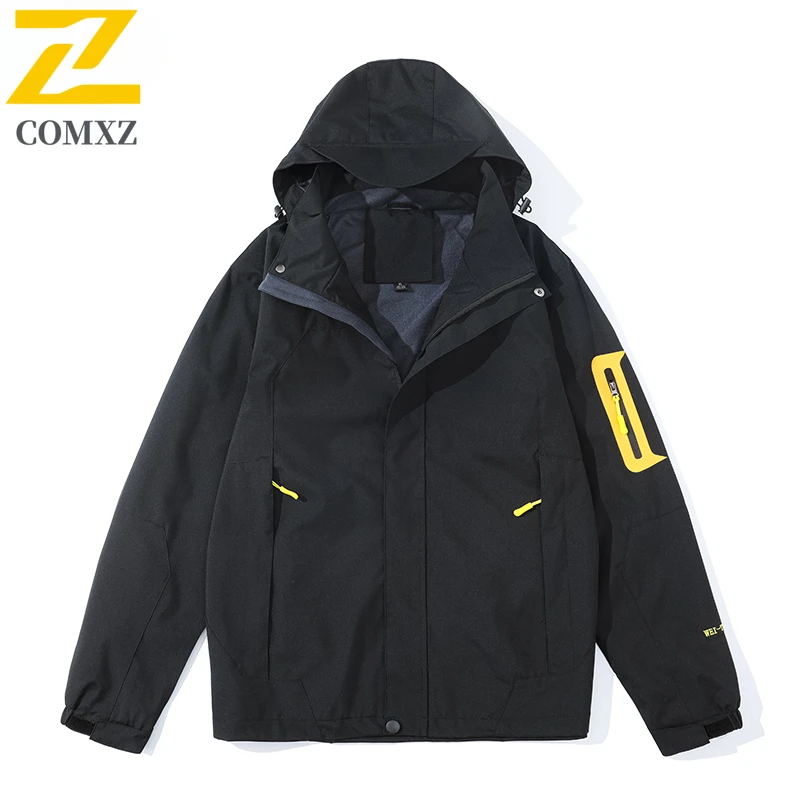 New Men's Jacket Fashion Color Blocked Waterproof Wear Resistant Breathable Hooded Windbreaker Outdoor Adventure Men's Clothing