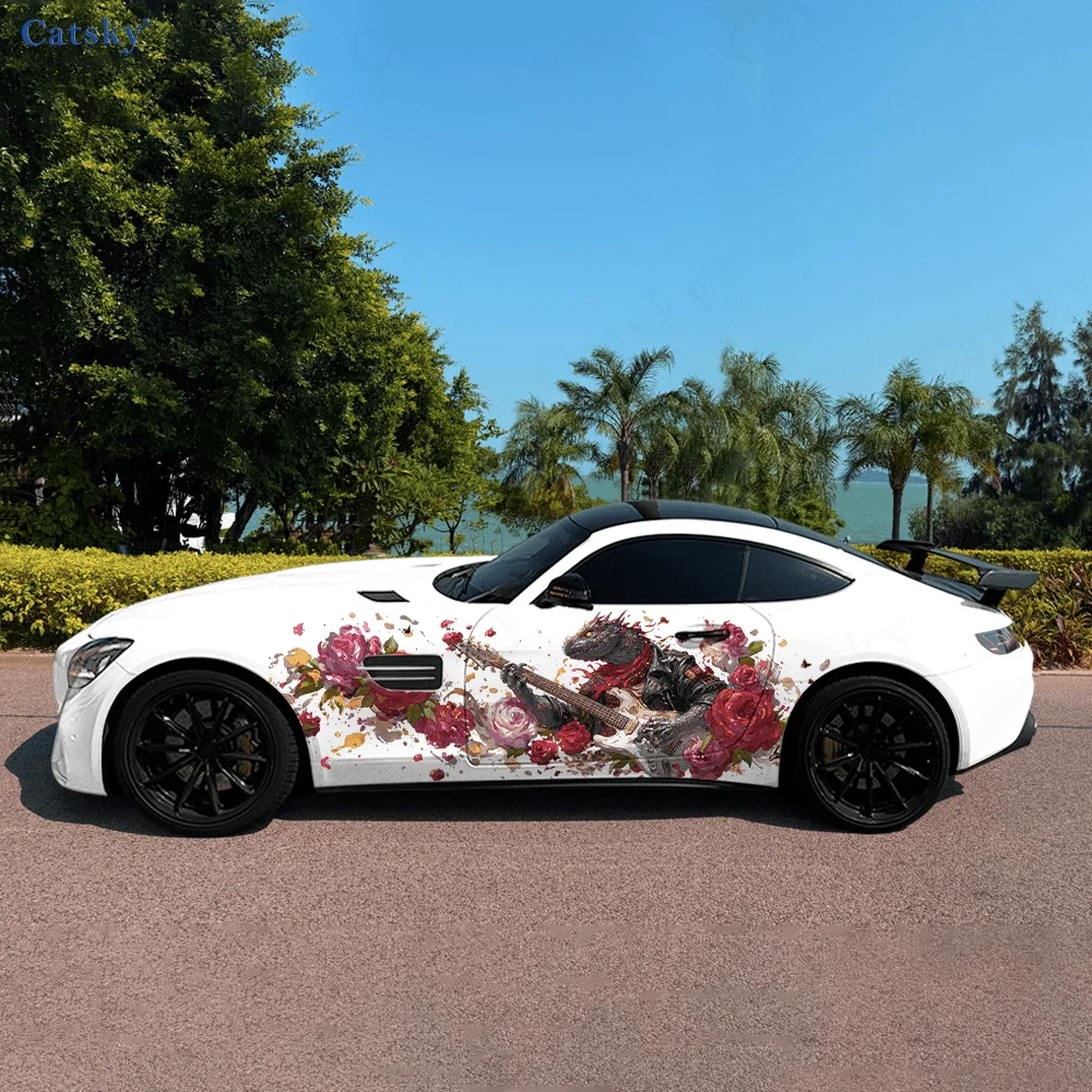 

Панк Дракон Человек Гитара Розы Автомобильные Виниловые Обертки Наклейка Самоклеящаяся ПВХ Наклейка Подходит для Грузовиков SUV Декор Автоаксессуары Подарок