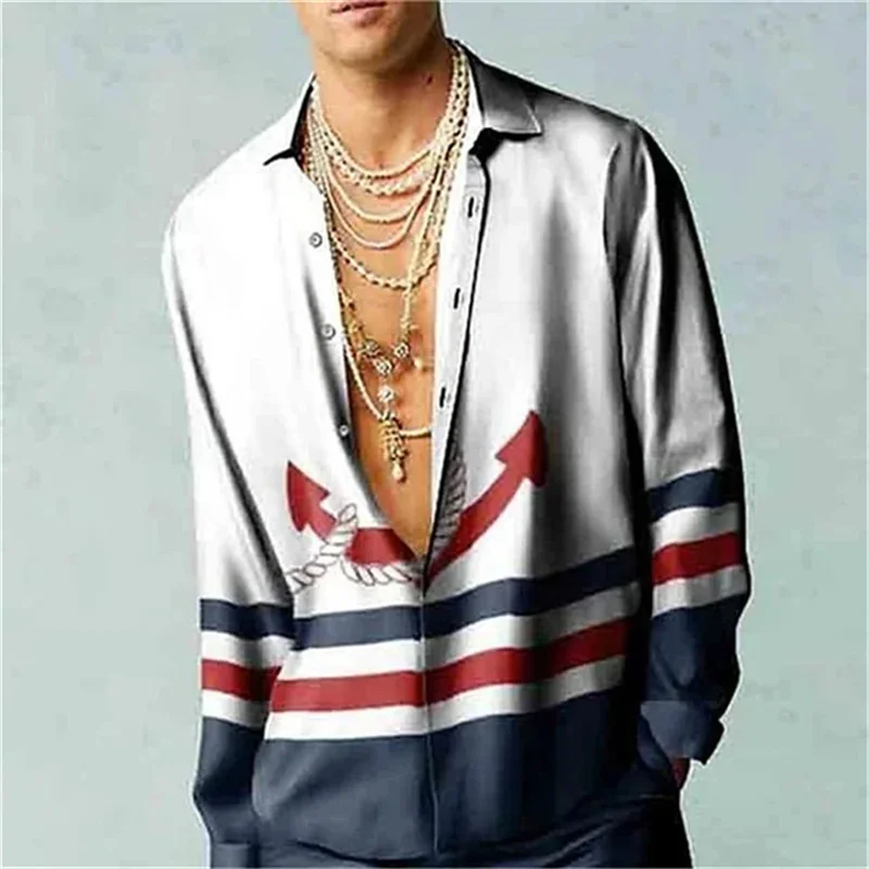 2025 Summer Men's Long Sleeve Shirt, 3D Printed Collar Shirt, Men's and Women's Fashion Shirt, Classic Collar Design,