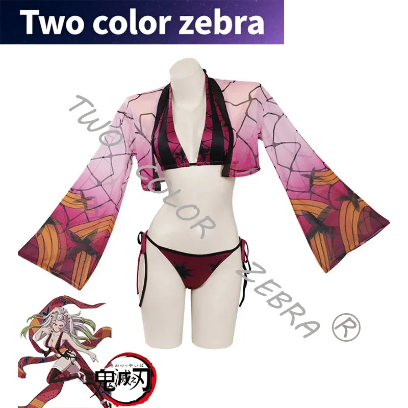 

Sexy Anime Arc Daki Cosplay Swimwear Kimetsu No Yaiba Bikini Set with Cover Swimsuit 3 Piece Bathing Suit Drop Ship