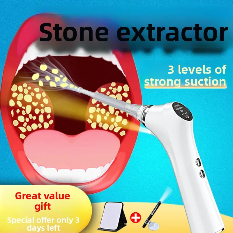 Tonsil Stone Removal with Crypt Artifact Throat Visual Washer Oral Remover Electric Suction Device