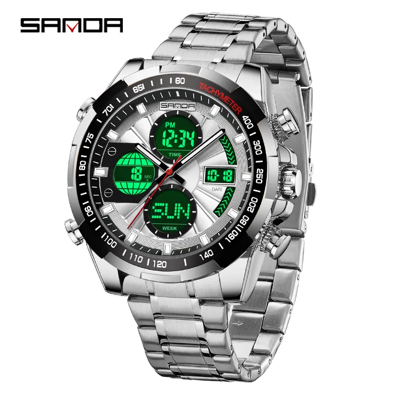

SANDA 5105 Steel Strip Electronic Quartz Mens Watch Multi Functional Sports Waterproof Calendar Fashion Watches for Men relógios
