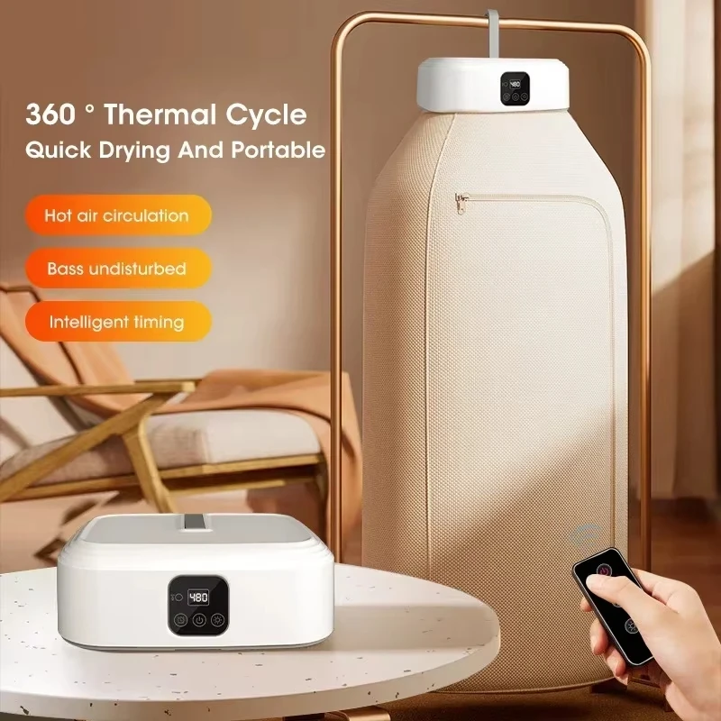 Mini Secador Elétrico Portátil Dobrável Compacto com Temporizador Inteligente para Secagem Rápida, Essencial para Viagens e Armários Domésticos
