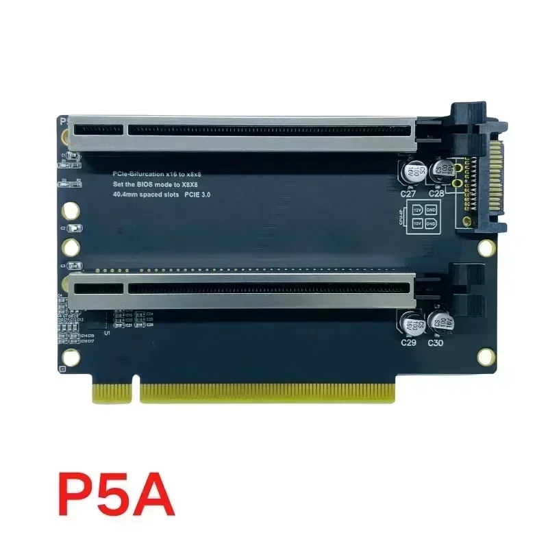 P5A PCIe x16 to 2x x8 Riser Card 40.4mm Spaced