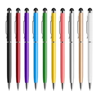50 Uds 13 colores Mini Metal 2 en 1 lápiz táctil pantalla lápiz óptico Universal con bolígrafo de rodillo nombre de logotipo personalizado gratis