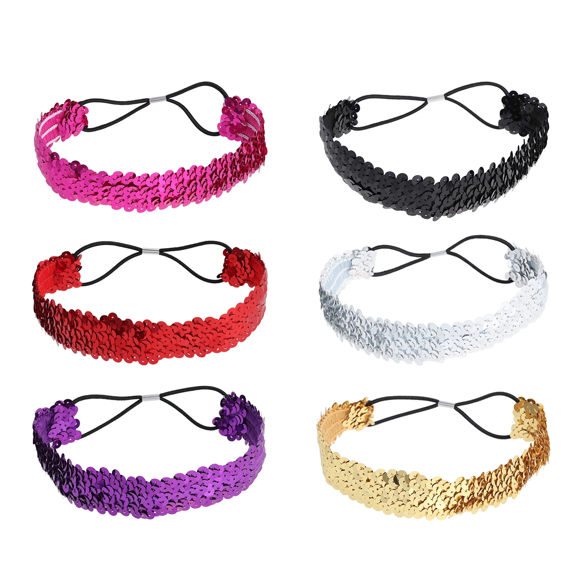 

6pcs Sequin Hair Band Women Headband Purple Elegant Hair Hoop Styling Accessories for Prom Party Daily Wear