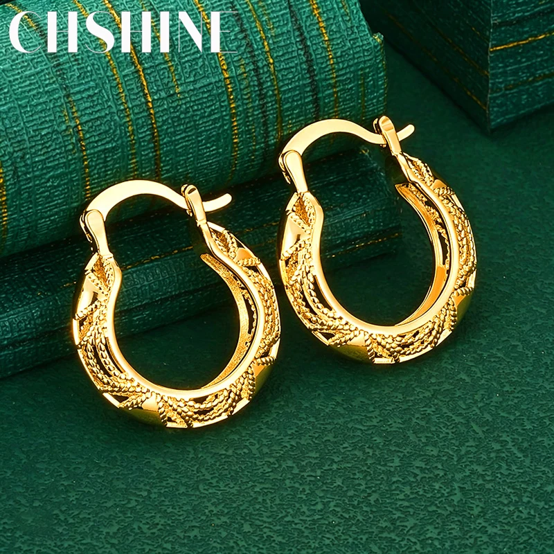 925 Sterling Silver 18K Gold Vintage Filigree Textured Hoop Earrings for Women Fashion Charm Wedding Party Jewelry