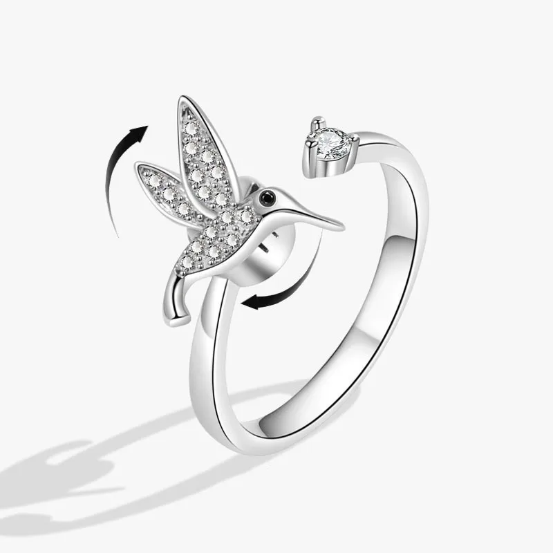 Schöne Kristall Kolibri Angst entspannende Ring für Frauen rotierende lindern Angst spinnen Tier ringe Hochzeits schmuck