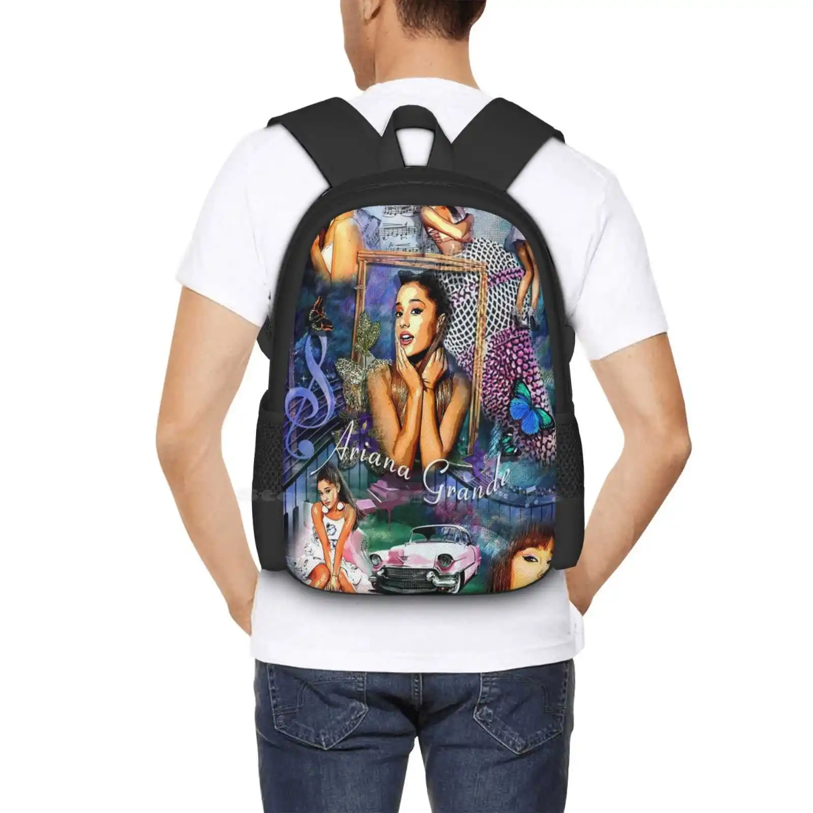 Bolsa con diseño de patrón de mochila para estudiantes universitarios adolescentes, póster de Arianna Grande