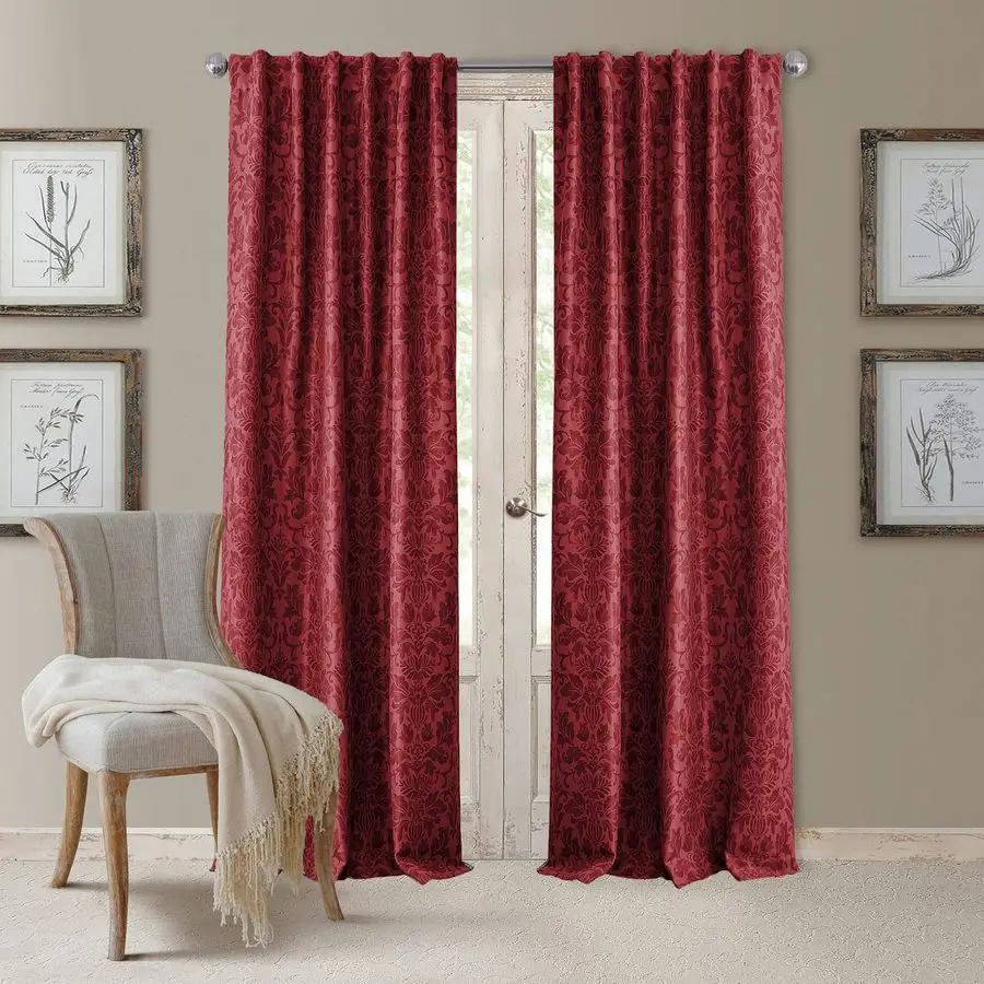 

Home Fashions Antonia Floral Damask Blackout Single Window Curtain Panel, 52x84, Rouge
