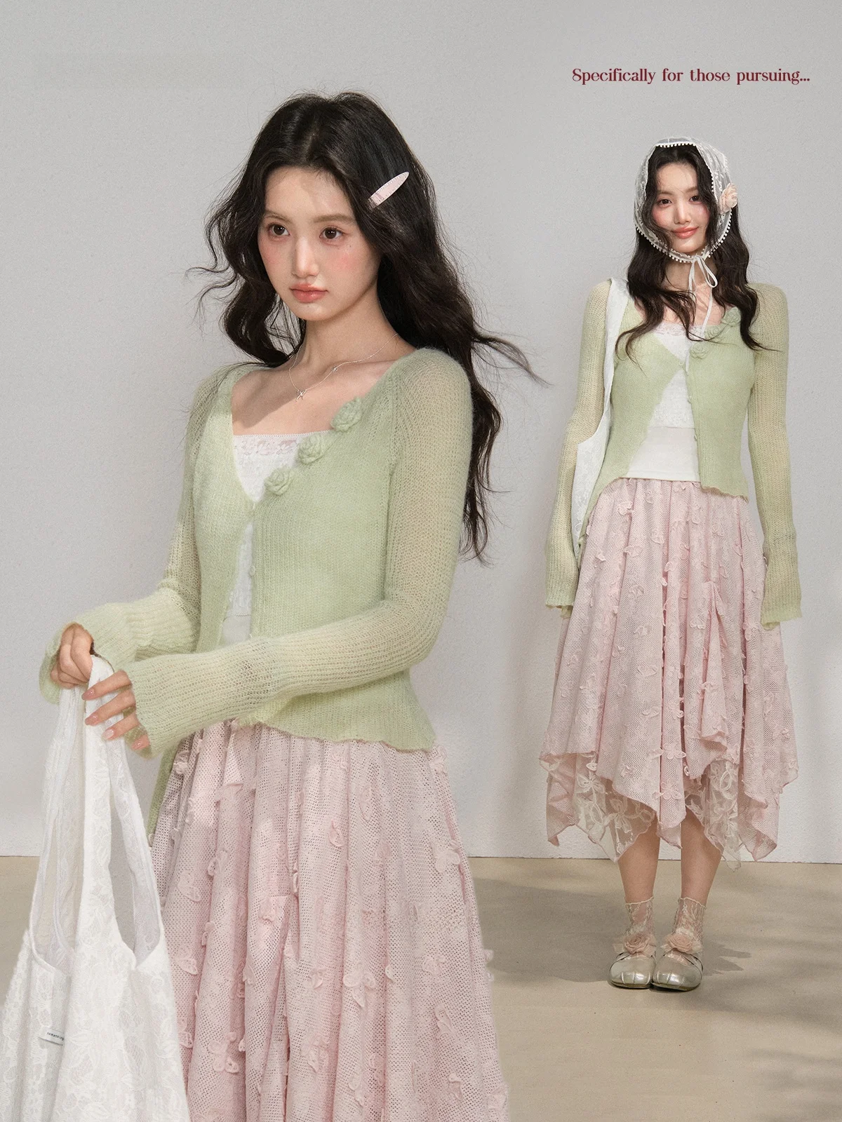 

Sweet Spring Bud een Hollow out Cardigan Women's Loose Fit Inner Wear Casual Sle Long Sve Knitted Sweater for Spring