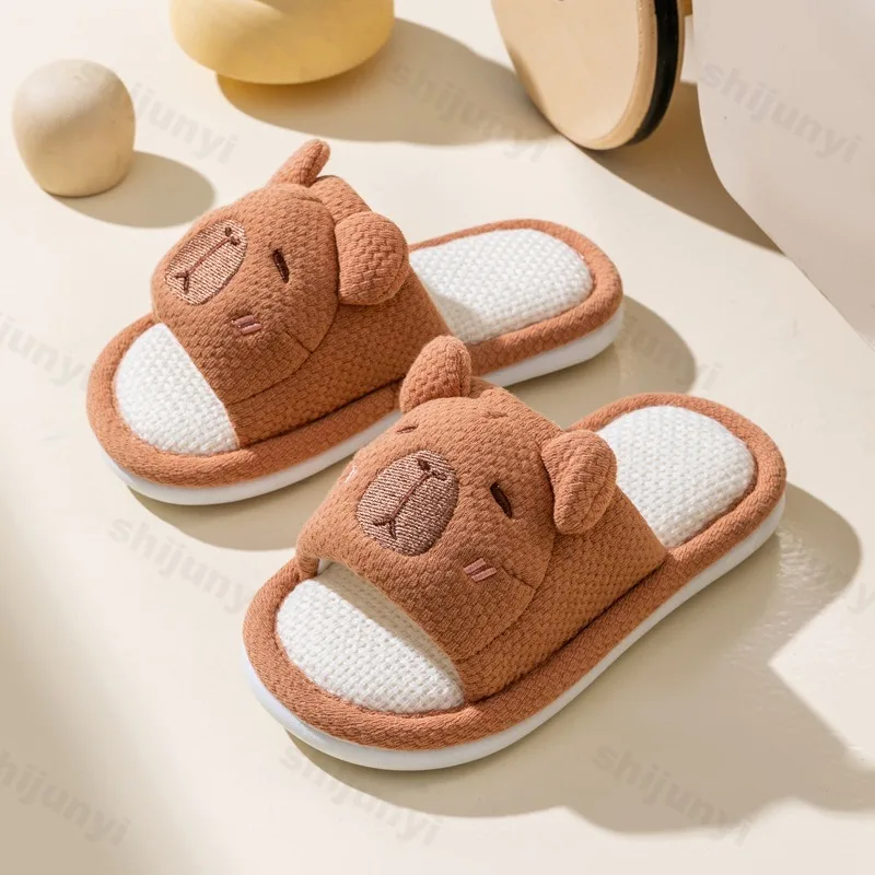 

Summer Linen Floor Shoes Indoor Breathable Home Slippers Capybara Slippers Children's Sandals Anti-slip Cartoon Slippers