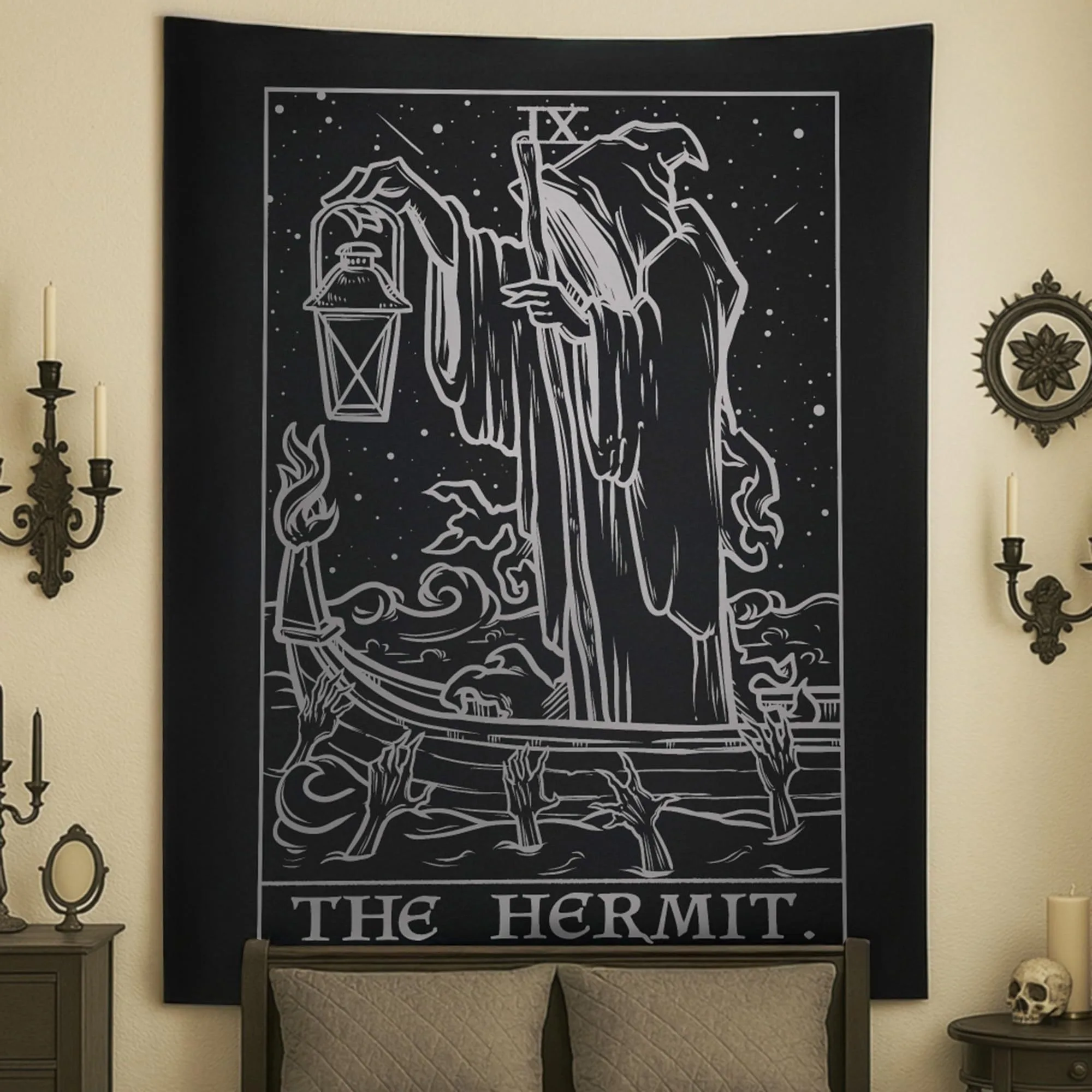 Tarot-Wandteppich, mehrere Größen, HD-Digitaldruck, das Mönch-Tarot-Kartenmuster, Wohnzimmer, Schlafzimmer, Büro, Wohnheim, Party, Livestream