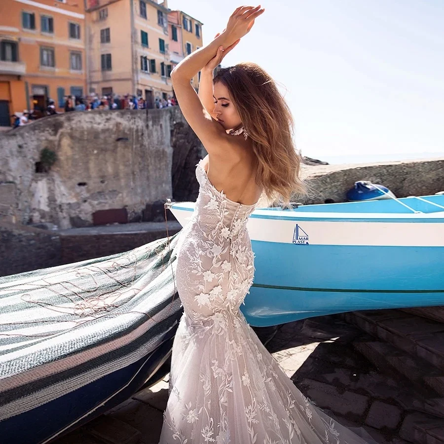 Robes De mariée dos nu sirène chérie dentelle plage Boho robe De mariée saoudienne arabe dubaï islamique robe De Noiva personnalisé