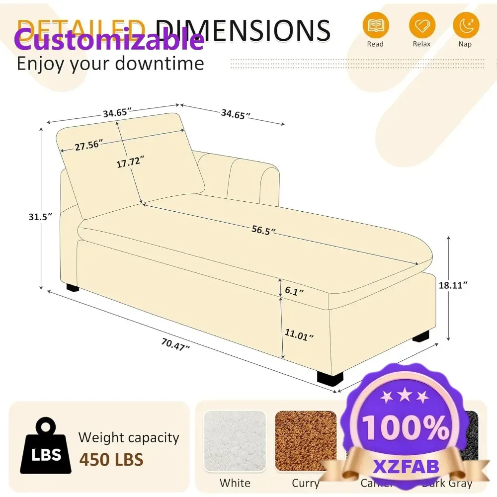 Factory Direct 2026 Top Chaise lounge de gran tamaño de 70,47 pulgadas para interiores, sofá cama tapizado moderno con cojín gru