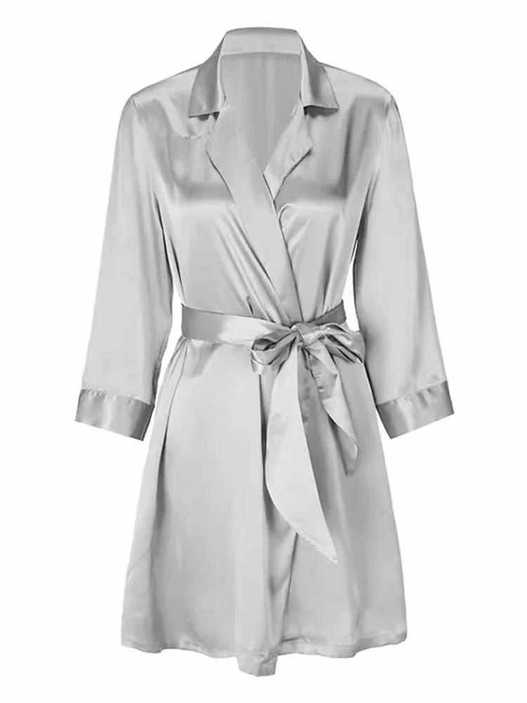 Wholesale Price Multi Color Pure Silk Belted Wrap Womens Robe 100% mulberry silk sleeping wear