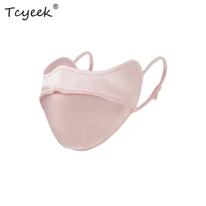 Tcyeek، أقنعة حريرية حقيقية 100%، حماية من أشعة الشمس فوق البنفسجية للجنسين، قناع وجه رقيق لركوب الدراجات قابل للتنفس، صيف وخريف A48056QC #3