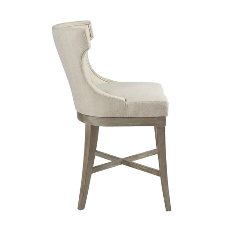 Counter Stool - Elegant Wingback, Bronze Kick Plate, Swivel Seat, Reclaimed Wood Legs,  Swivel Function for Easy Rotation