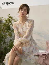 MISHOW French Floral Dress for Women 2023 Spring Summer Long-sleeved Temperament V-neck Knee-Length A-LINE Dresses MXC13L1266