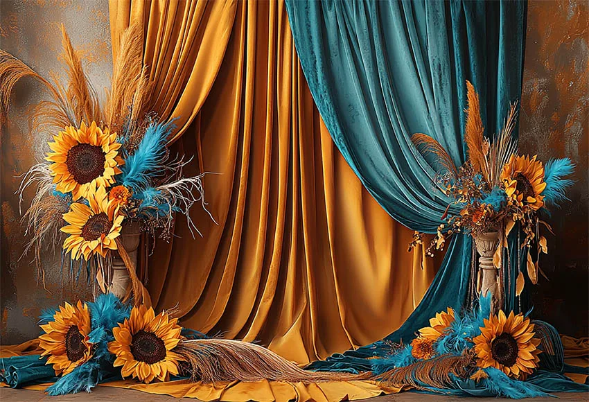 Mehofond 보호 팜파스 사진 배경, 임산부 초상화, 해바라기, 우아한 커튼 꽃병 사진 배경 장식