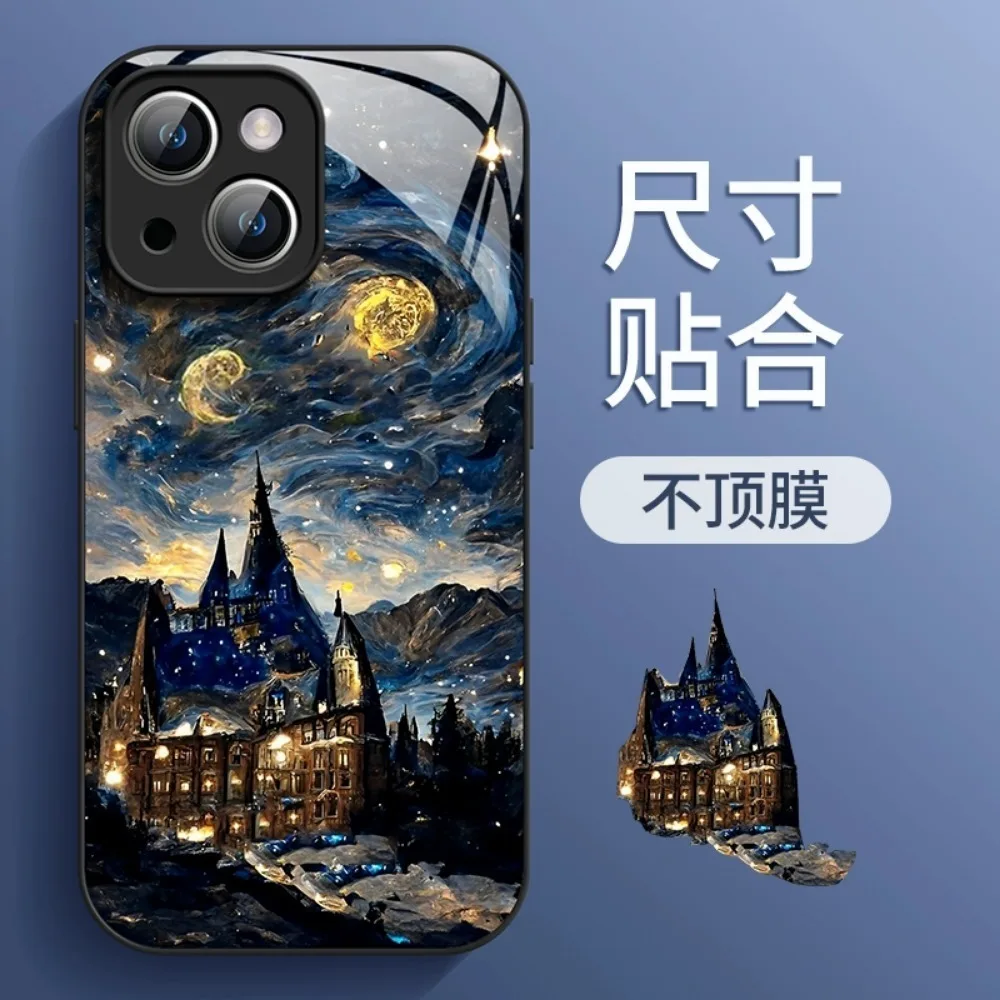 USIDON iPhone case new high-end Van Gogh painting niche starry sky glass material Responsive good-looking Size fit high-quality