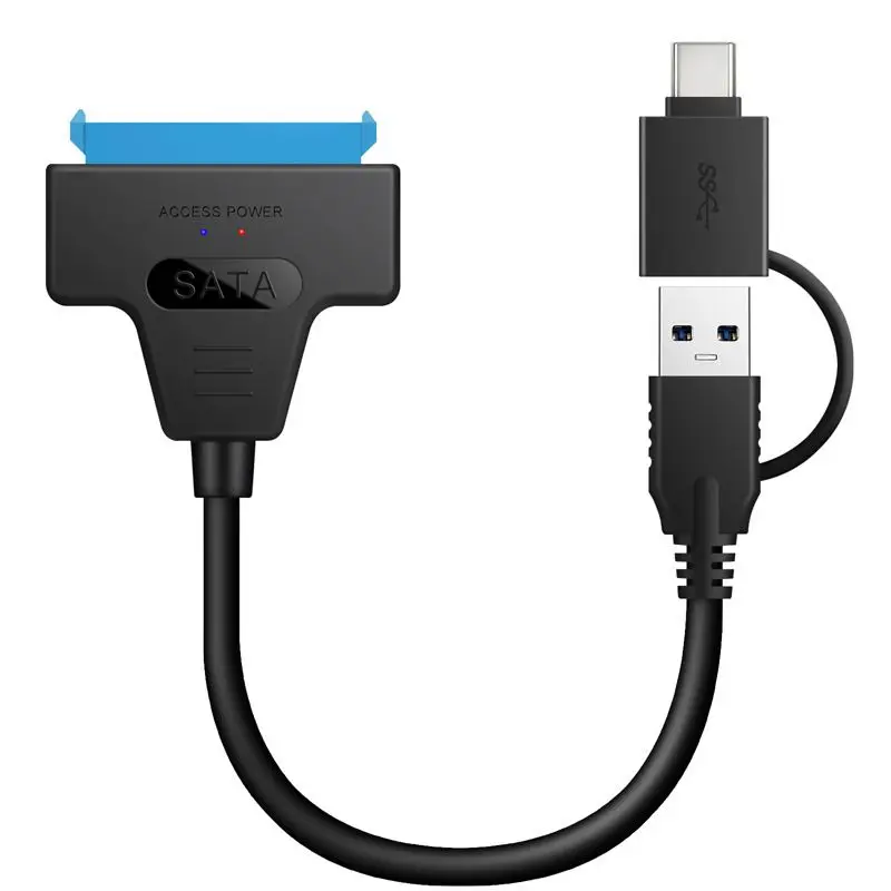 Nieuwe 2-in-1 SATA naar USB3.0/Type-C-adapterkabel tot 6 Gbps Hoge snelheid Ondersteuning 2,5 inch externe HDD SSD harde schijf 22-pins Sata