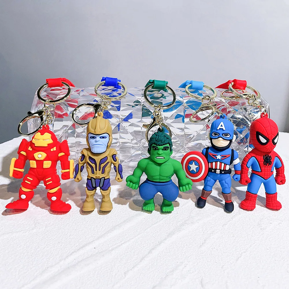 MINISO Cartoon Avengers Spider Man Silicone Keychain Iron Man Hulk Deadpool Doll Keychain Bag Accessories Car Keychain