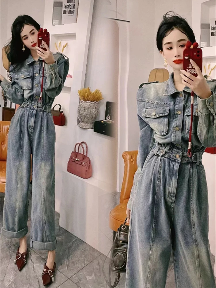 

Street Retro Fashion Commuter Loose Women's Casual Denim Jumpsuit Women's Jumpsuit Festival Clothing Jumpsuit
