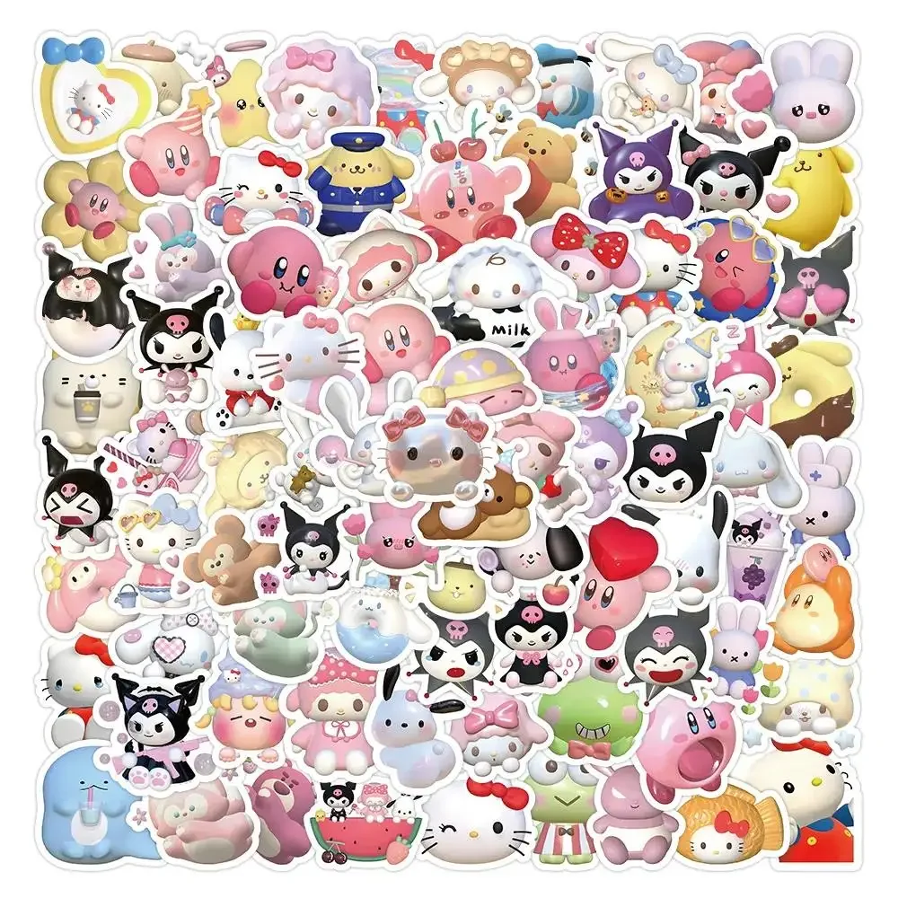 Pegatinas estereoscópicas 3D de Sanrio, 50/100 piezas, bonitas pegatinas de Anime impermeables decorativas DIY, My Kuromi Melody, kawai, funda para teléfono