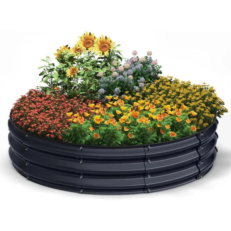 

4x4x1 FT Galvanized Raised Garden Bed Kit, Circular Raised Garden Bed for Gardening, Large Metal Planter Box for Vegetables Flow