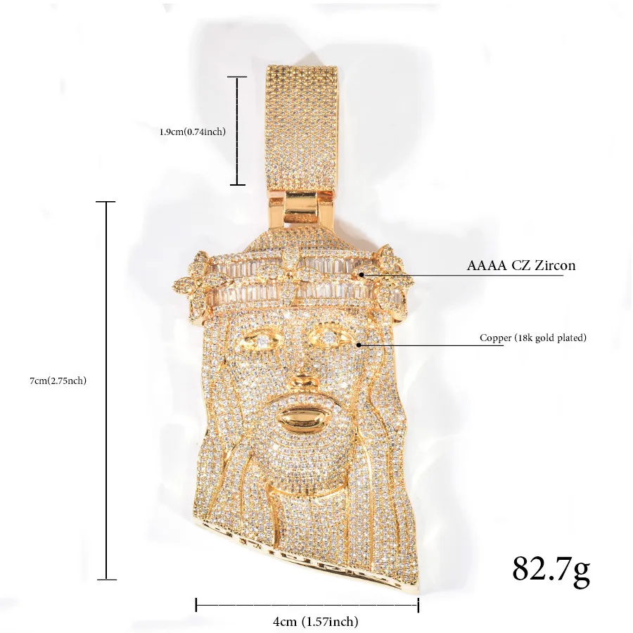 Hip Hop 5A+ CZ Stone Paved Bling Ice Out Big JESUS PIECE Pendants Necklaces for Men Rapper Jewelry Gold Silver Color