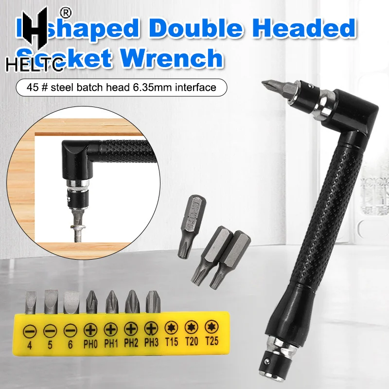 L Type 1/4 Hexagon Screwdriver Bit 90 Degree Double End Handle Black 6.35mm Wrench Tool For Matching Bits Set