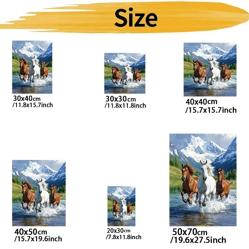 Professional Art Use, Galloping Horses River Landscape 2D Paint By Numbers Kit for Adults, Polyester Canvas Multiple Specificati
