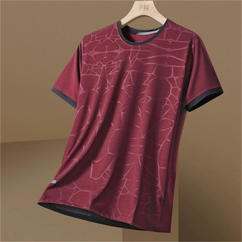 Herren-Sport-T-Shirt, Badminton, Tennis, Trainingsanzug, Sommer, Laufen, Fitness, bequem und atmungsaktiv, kurzärmeliges Oberteil mit O-Ausschnitt – Detail 5