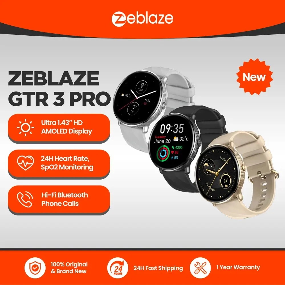 Zeblaze GTR 3 Pro 음성 통화 스마트 워치, AMOLED 디스플레이, 316L 스테인리스 스틸 프레임, 피트니스 추적 스마트워치, 1.43 인치