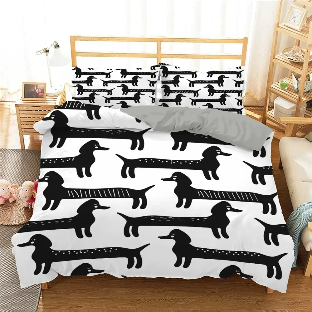 

Cute Dachshund Sausage Dog Cartoon Puppy Animal 3D Duvet Cover Bedding Set Comforter Linen Pillowcases Double Twin King Queen