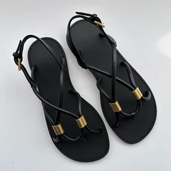 Mrxmus Dutit2024 Summer Women's Casual Flat Sandals Versatile Fashion Roman Shoes Comfortable Flat Bottomed Vacation Beach Shoes