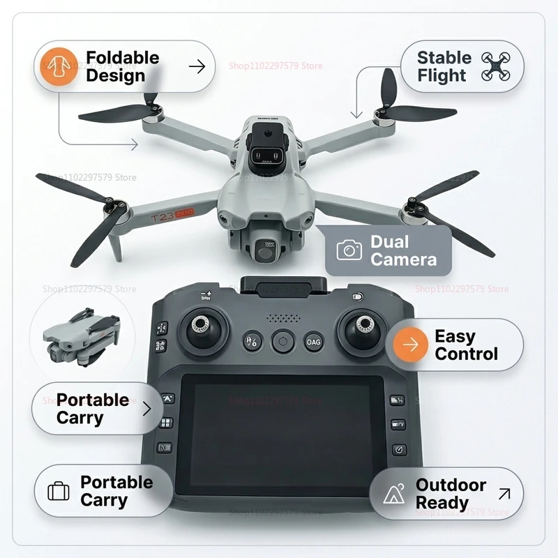 2026 New T33 RC Drone 8K Camera 4 point 5 Inch Screen Folding Four Axis Aircraft 3 point 7 V Headless Mode GPS FPV Aerial Gifts view 5