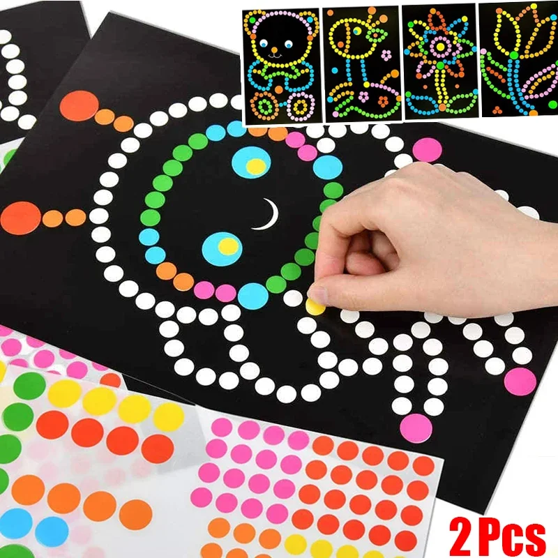 Children Funny DIY Dot Puzzle Stickers Cartoon Animals Drawing Colorful Dots Mosaic Sticker Puzzles Baby Kids Early Learning Toy