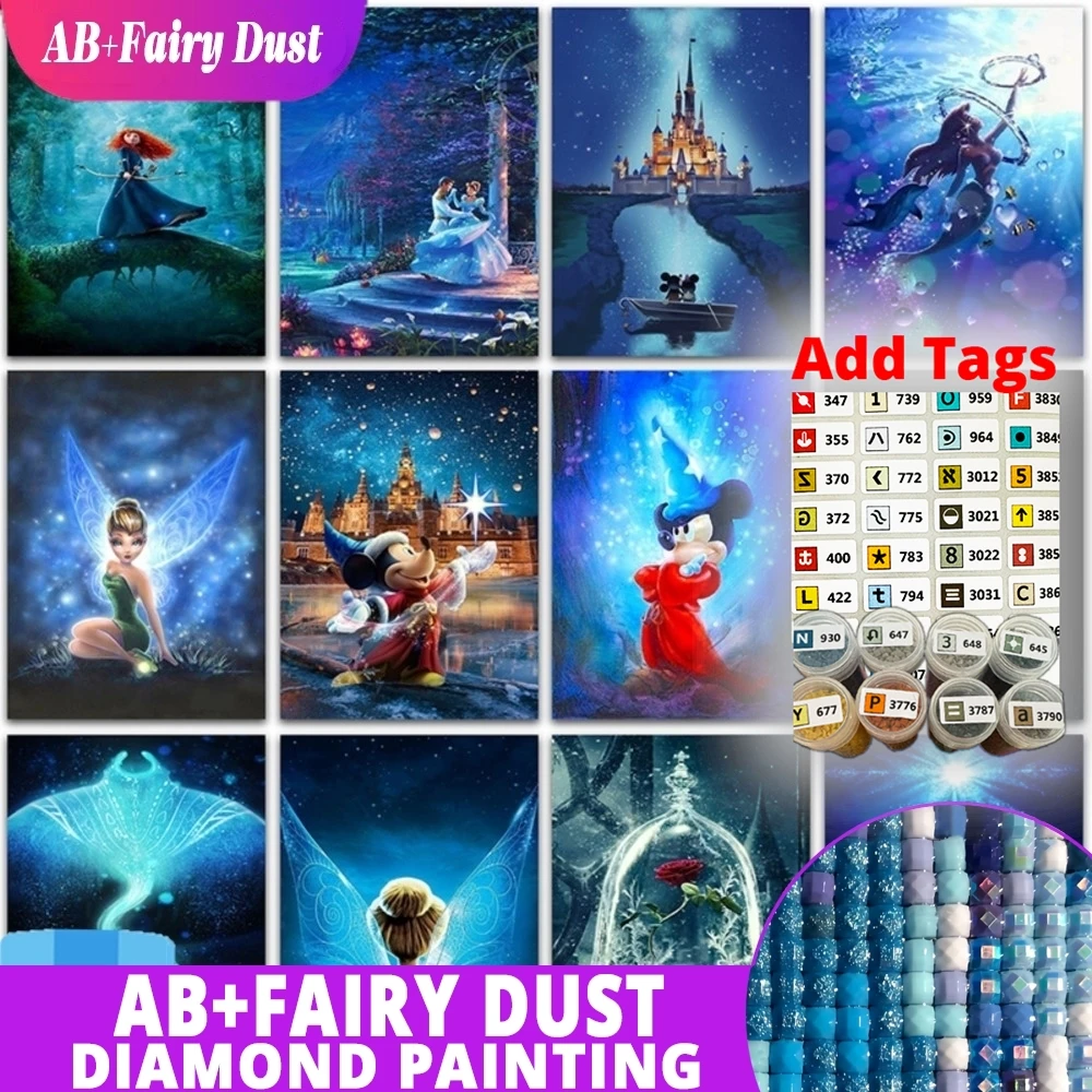 

Fairy Dust AB Comes with DMC stickers 5D DIY Diamond Painting Disney Princess Castle Mickey Mouse Home Decor Full Mosaic Cross S