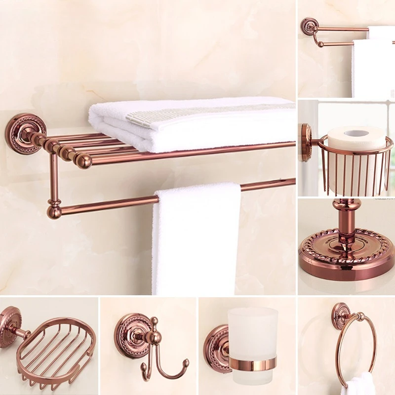 Rose Gold Bathroom Accessories Bath Brass Bathroom Soap Dish Set Toilet Life Rack Paper Holder  Appliance