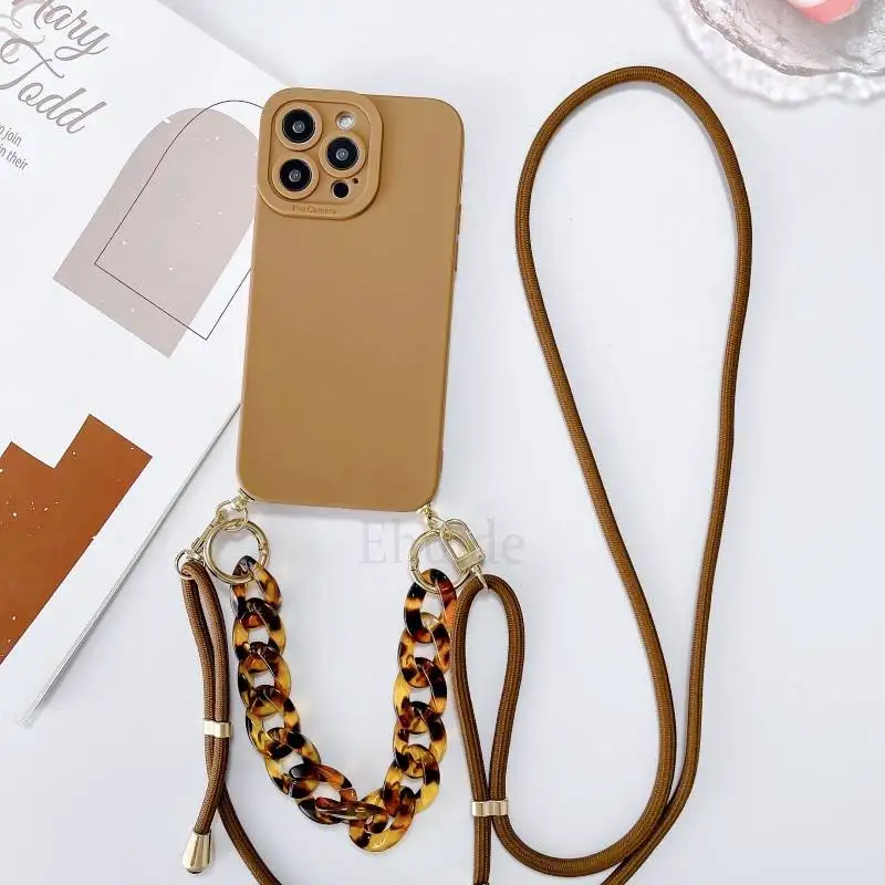 

Crossbody Strap Marble Chain Case For OPPO Find X5 Lite X3 X6 Pro Realme 10 C55 C35 C53 Reno 8 7 6 Lanyard Liquid Silicone Cover