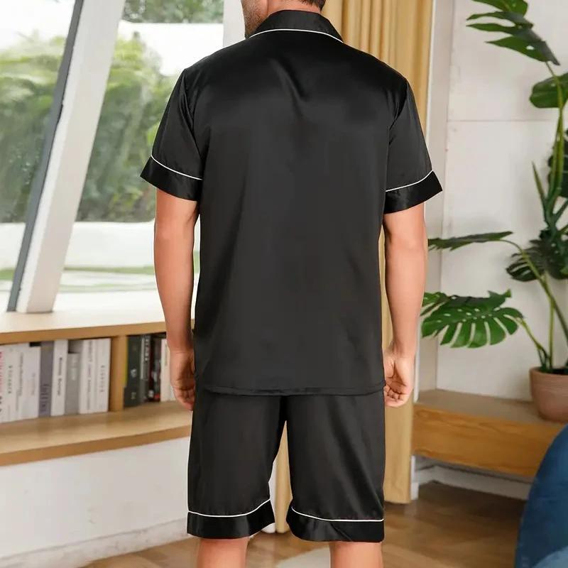 Men's Pajamas Set For Summer Short Sleeve Pocket Button Down Shirt & Shorts Pyjama Loungewear Set Sleepwear Pijama Home Clothing