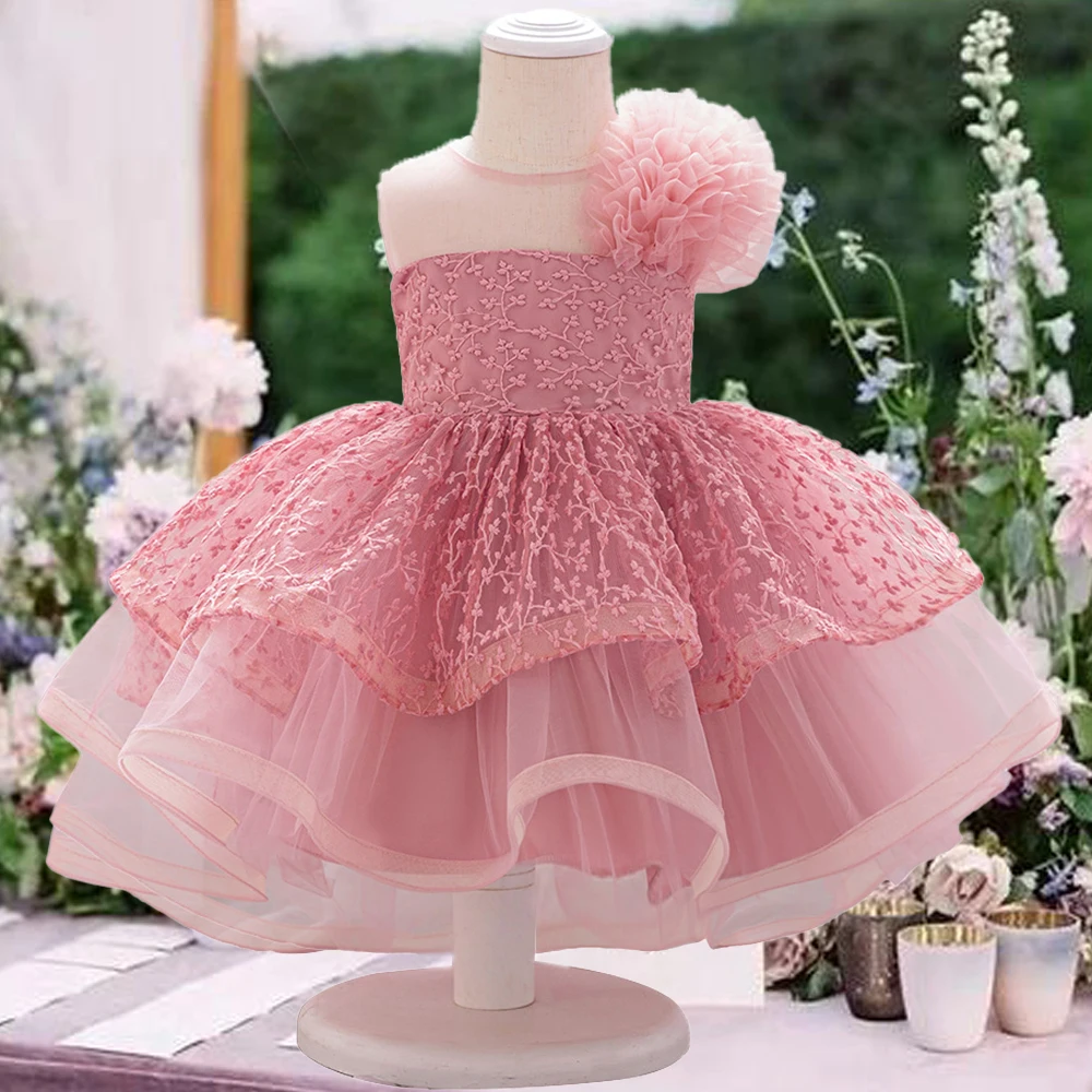 

Elegant Flower Baby Girls Party Dress Toddler Tulle Wedding Baptism 1st Birthday Princess Dress Kids Bow Bridesmaid Prom Costume