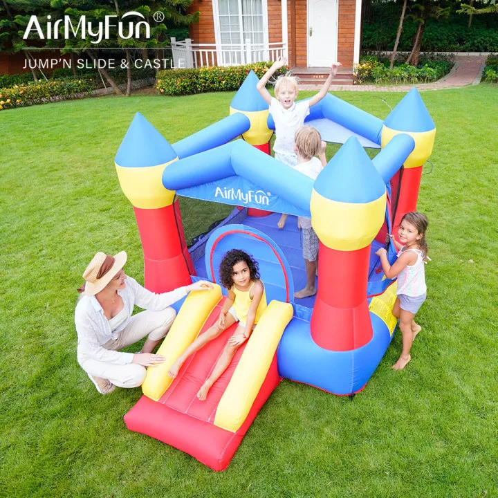 AMF |   Castello gonfiabile per bambini con casa di rimbalzo gonfiabile con scivolo, regalo per feste per bambini, castello gonfiabile per interni, include ventilatore